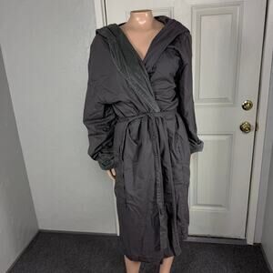 Restoration Hardware Men's Robe Large Cotton Terry Cloth lined Tie Gray Hooded